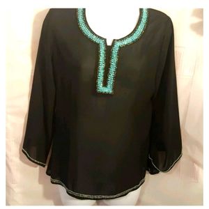 Vandana  Womens Tunic Sheer Beaded Blouse Top   - Small.